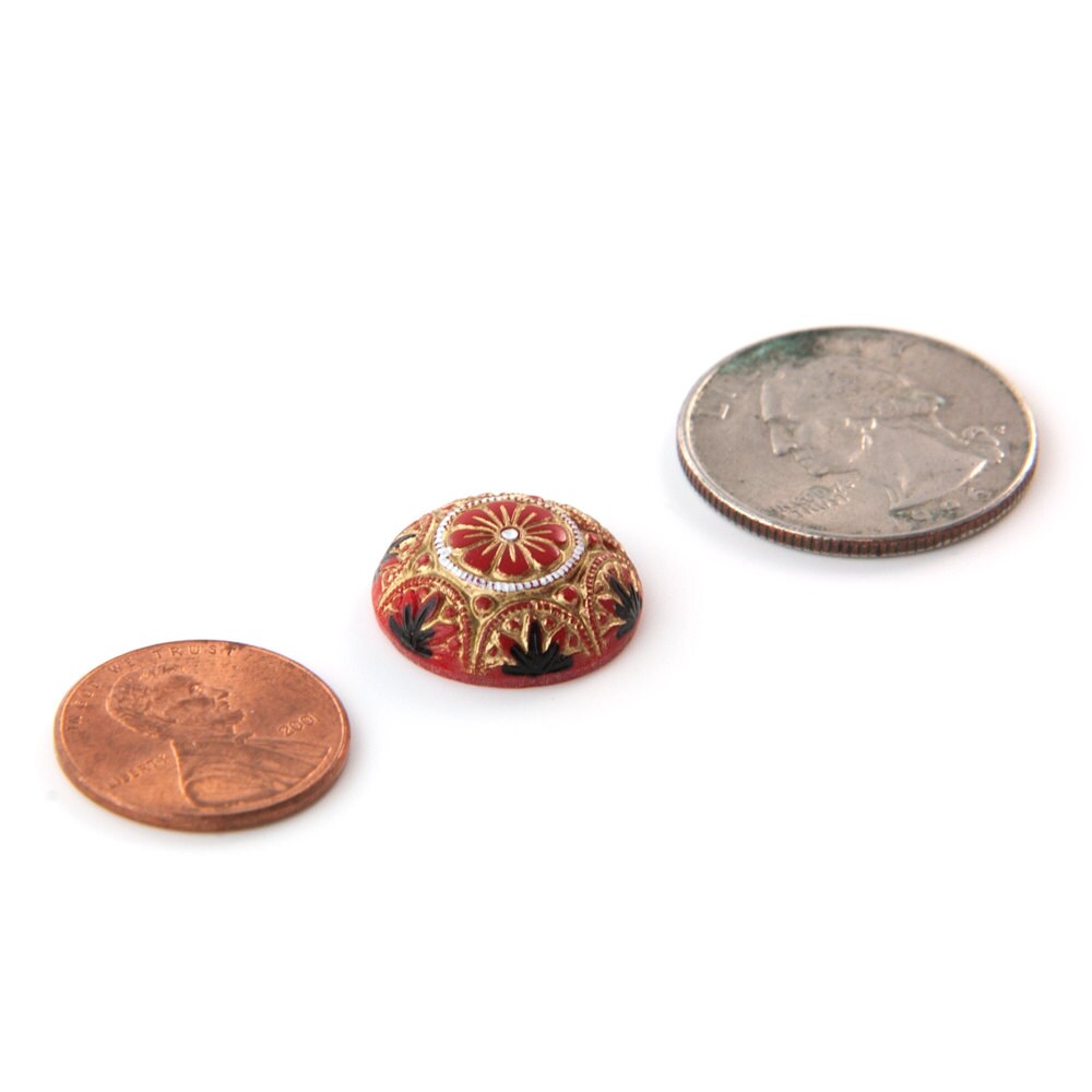 Preciosa Red Mosaic Glass Cabochons with Gold Black 18mm (1) cab756G