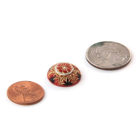 Preciosa Red Mosaic Glass Cabochons with Gold Black 18mm (1) cab756G