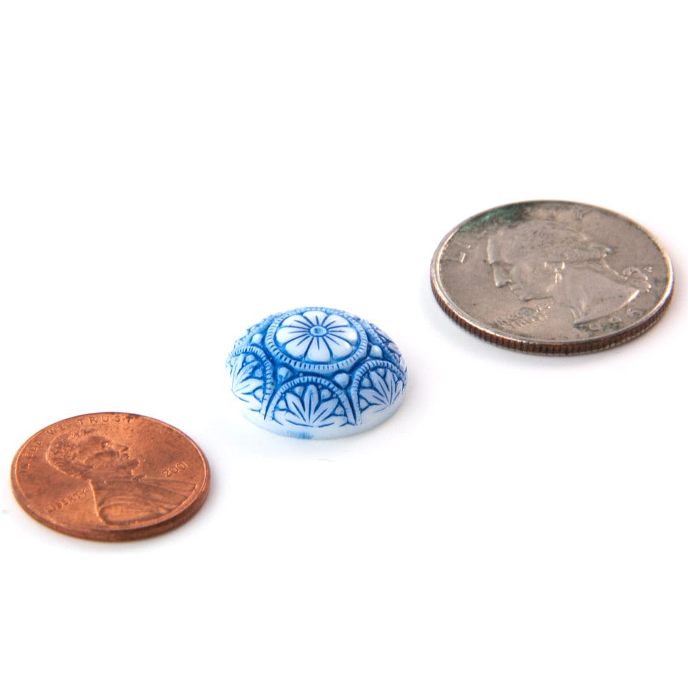 Preciosa White Mosaic Glass Cabochons with Blue 18mm (1) cab756A
