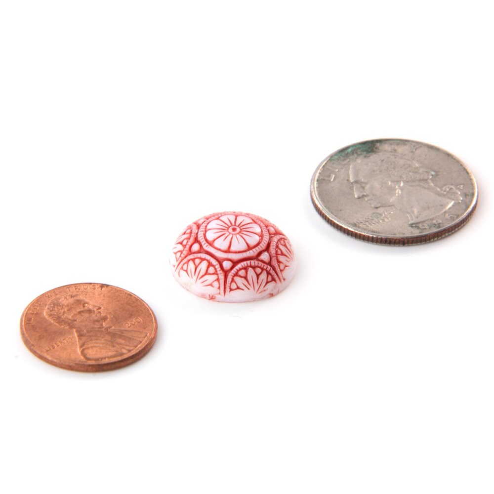 Preciosa White Mosaic Glass Cabochons with Red 18mm (1) cab756B