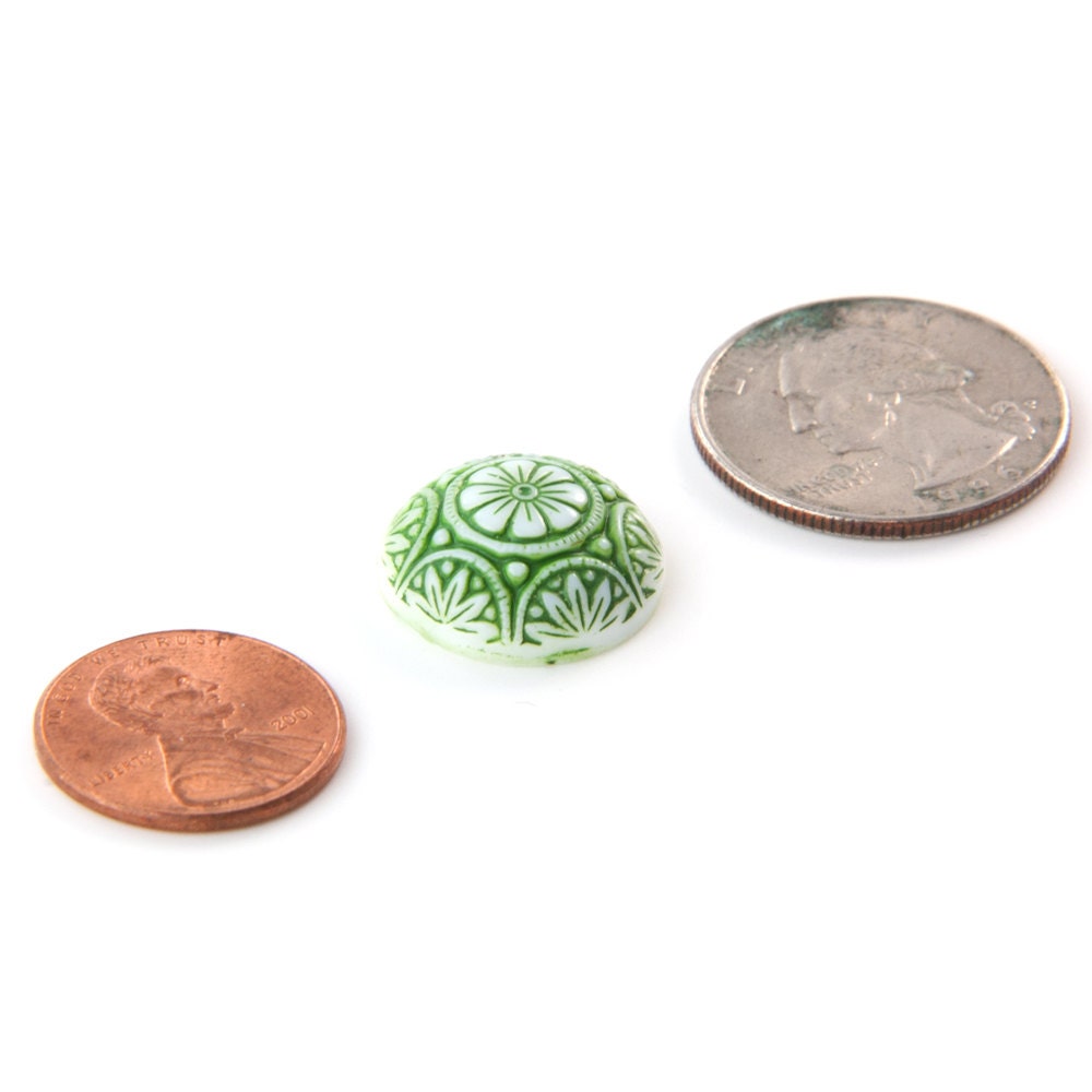 Preciosa White Mosaic Glass Cabochons with Green 18mm (1) cab756C
