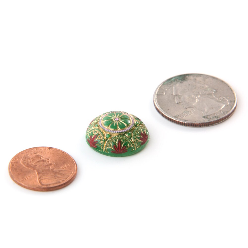 Preciosa Green Mosaic Glass Cabochons with Gold Red 18mm (1) cab756H