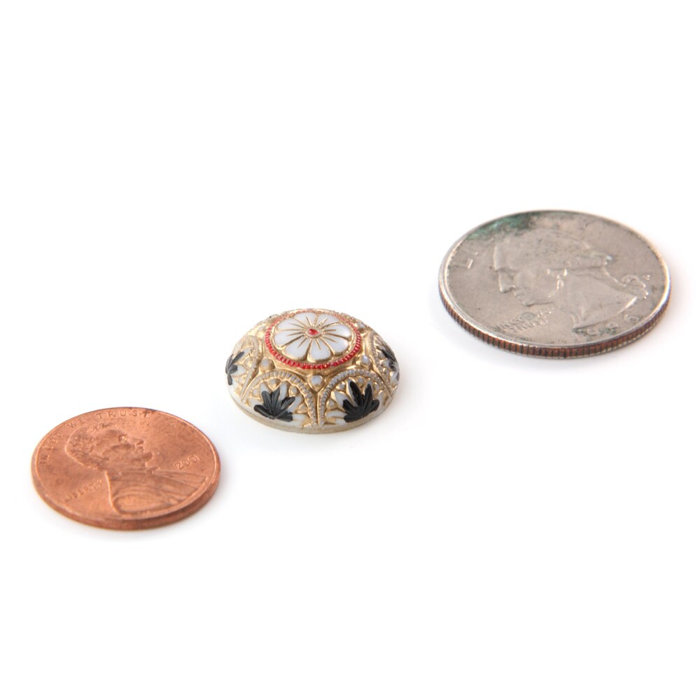 Preciosa White Mosaic Glass Cabochons with Gold Red Black 18mm (1) cab756K
