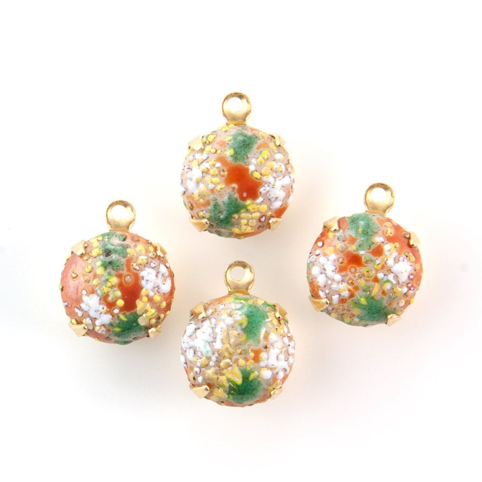 48ss Bumpy Top Coral Beige Glass Stones 1 Loop Brass Settings