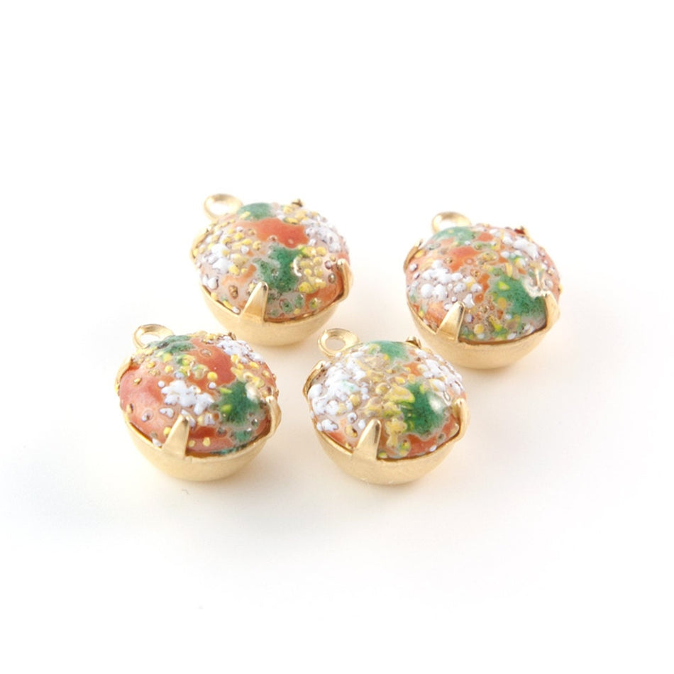 48ss Bumpy Top Coral Beige Glass Stones 1 Loop Brass Settings