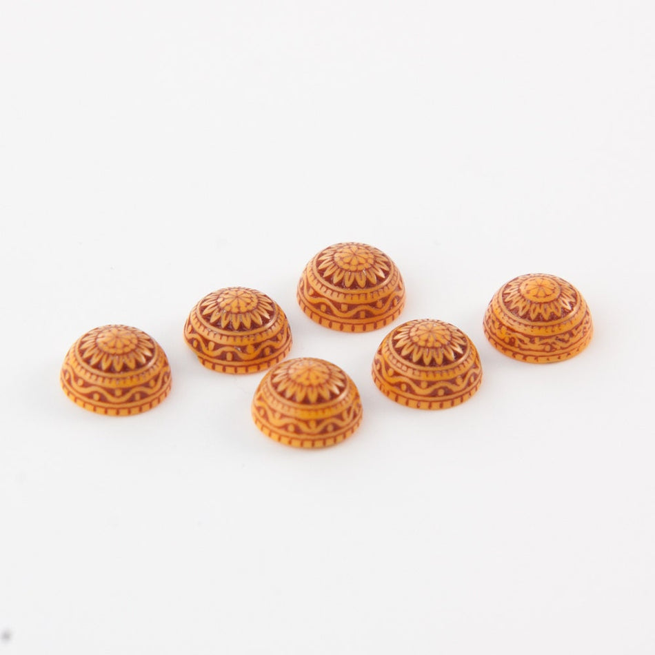 Etched Mosaic Orange and Brown Cabochons 10mm cab712M