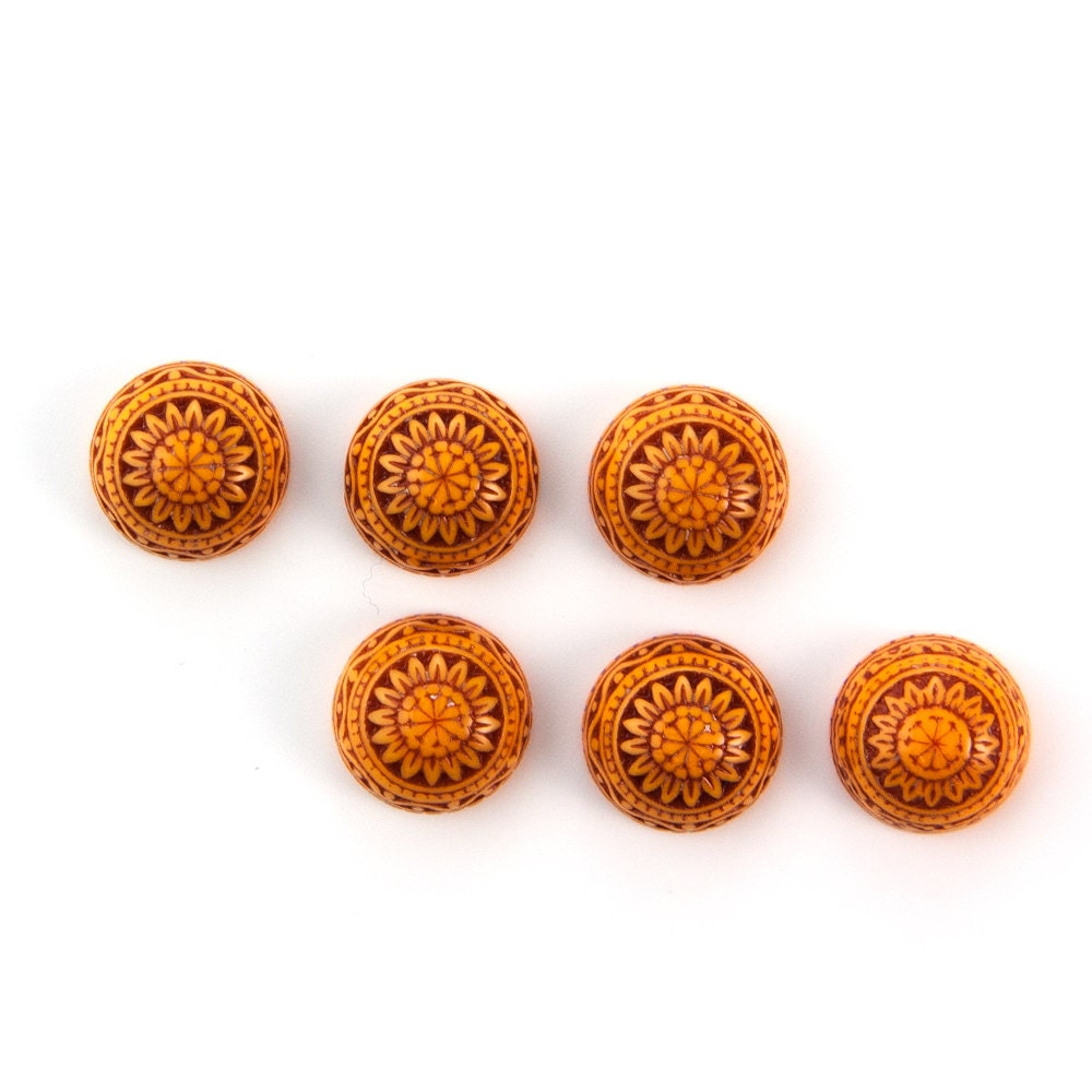 Etched Mosaic Orange and Brown Cabochons 10mm cab712M