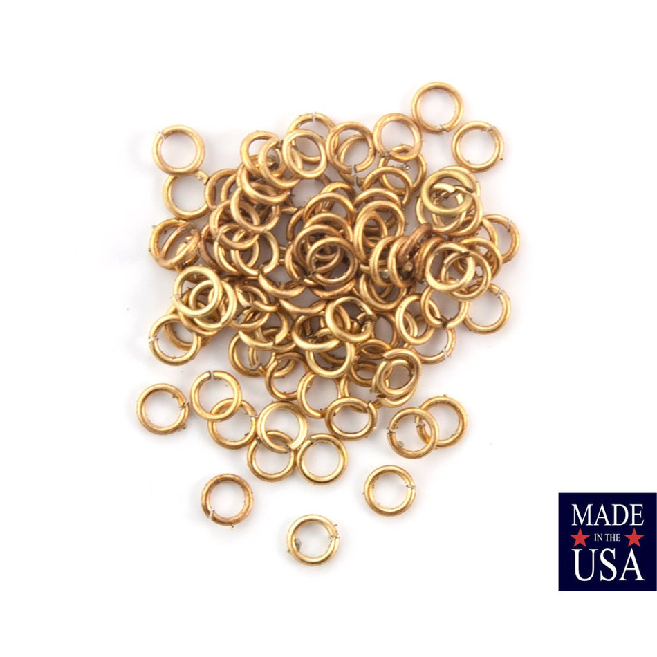 6mm OD Open Raw Brass Jump Rings 18 Gauge  Made in the USA (100) fnd200A