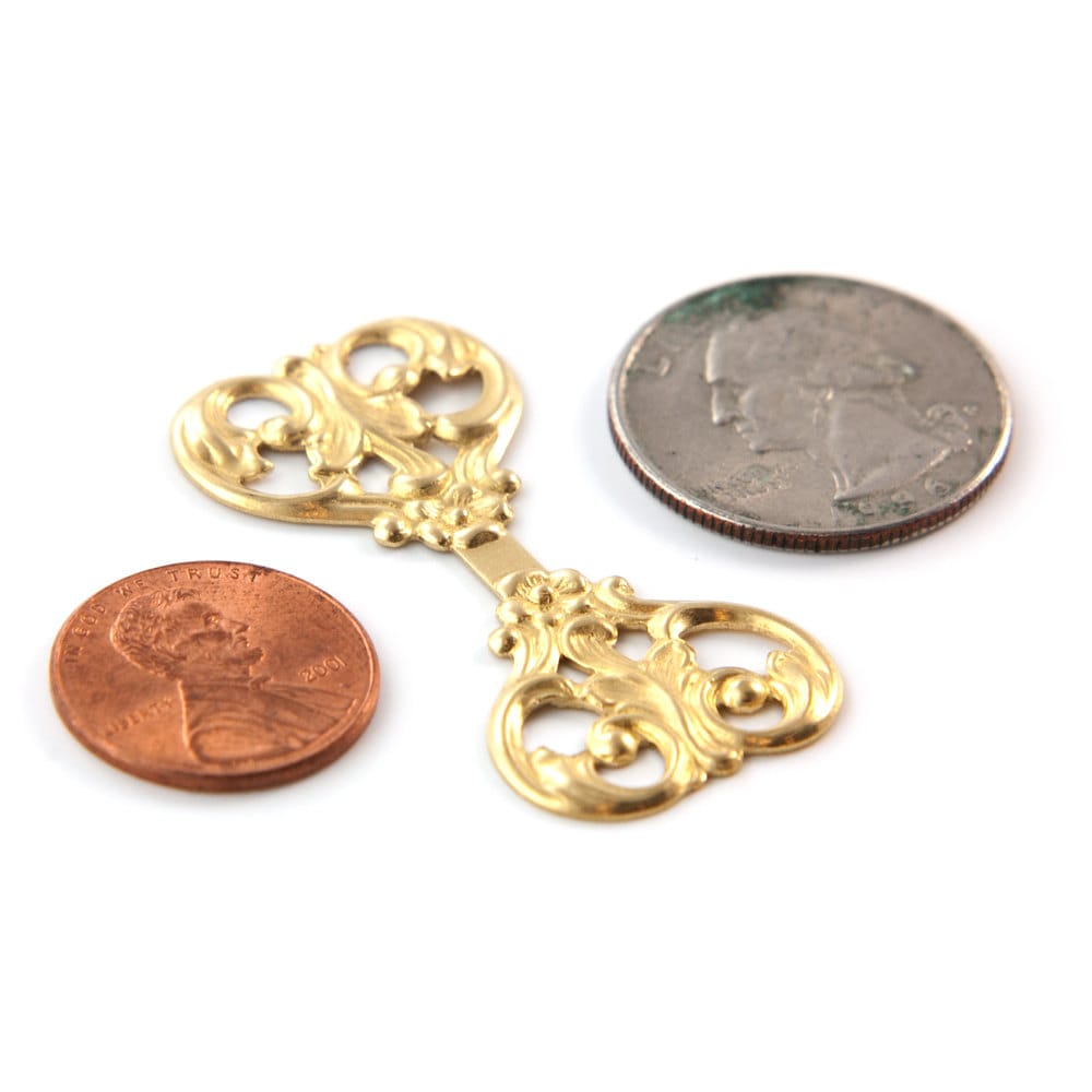 Raw Brass Floral Swirled Leaves Connector Wrap Bar mtl339B