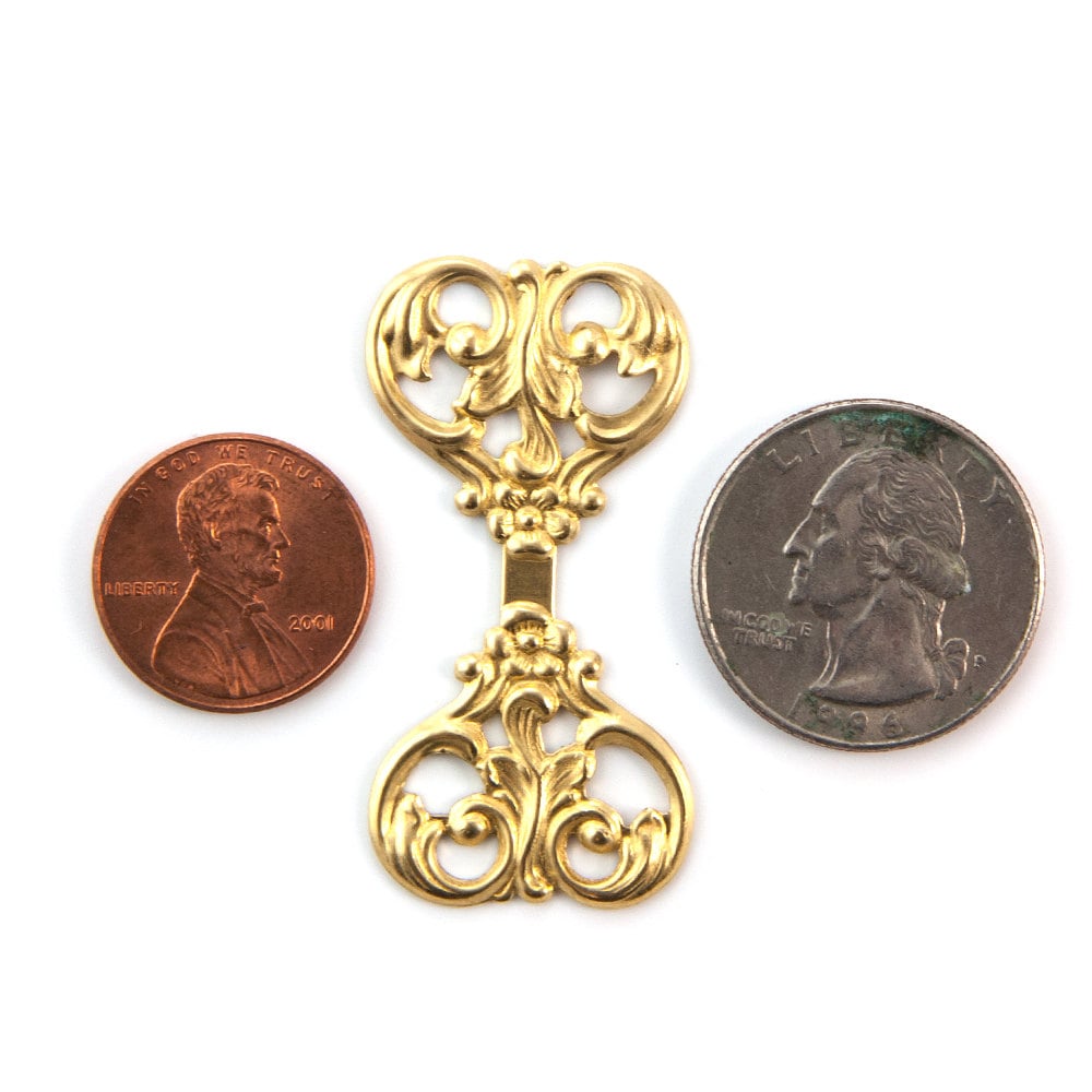 Raw Brass Floral Swirled Leaves Connector Wrap Bar mtl339B