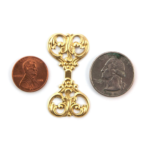Raw Brass Floral Swirled Leaves Connector Wrap Bar mtl339B