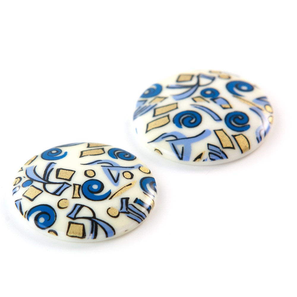 Vintage Blue Mod Design Cabochon 30mm (4) cab008