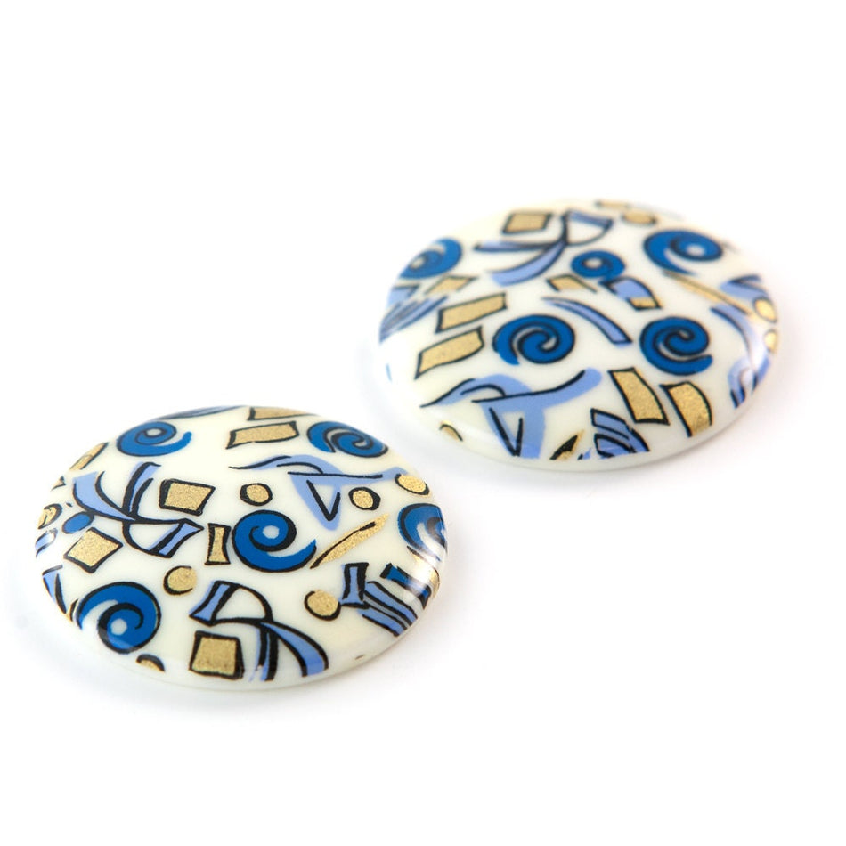 Vintage Blue Mod Design Cabochon 30mm (4) cab008