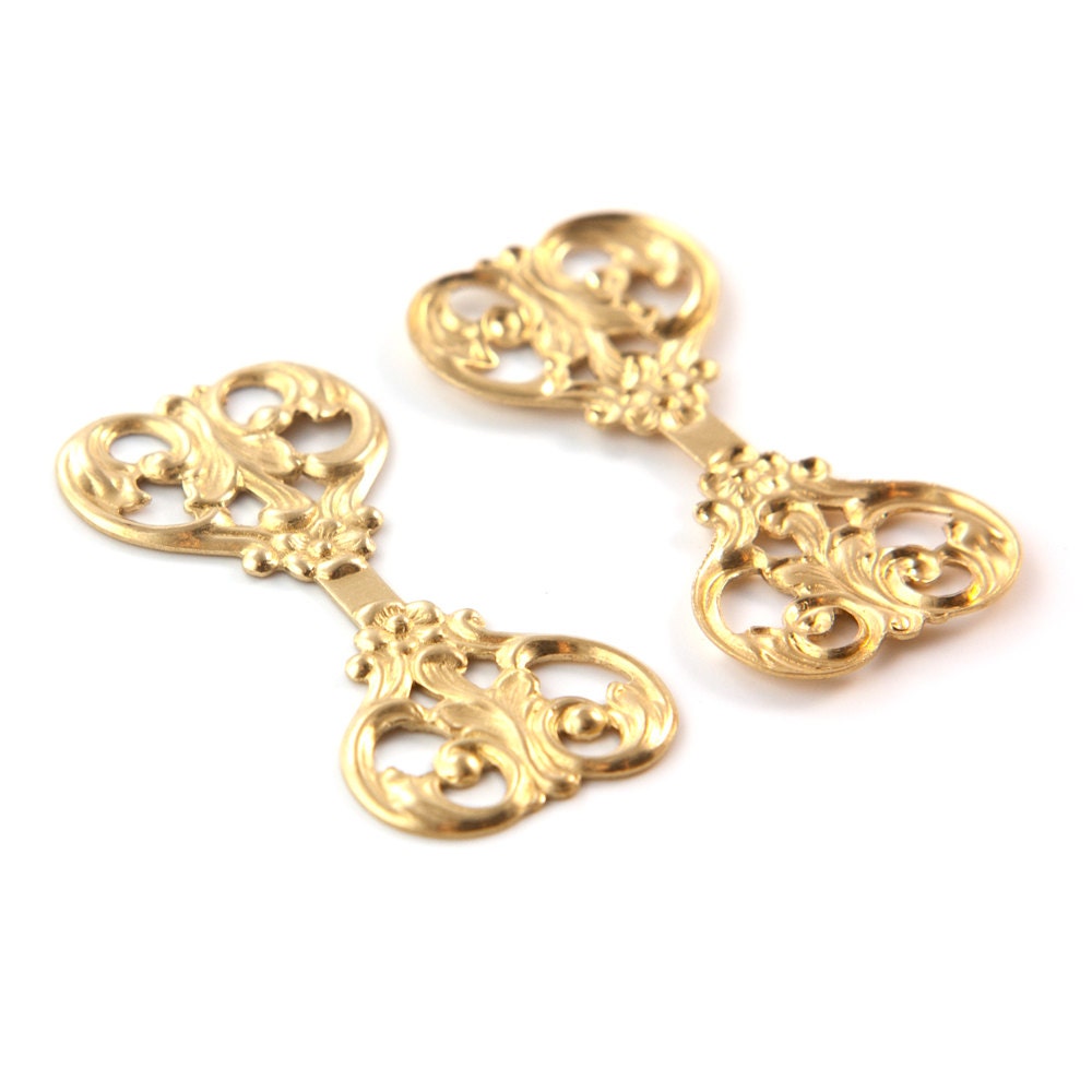Raw Brass Floral Swirled Leaves Connector Wrap Bar mtl339B