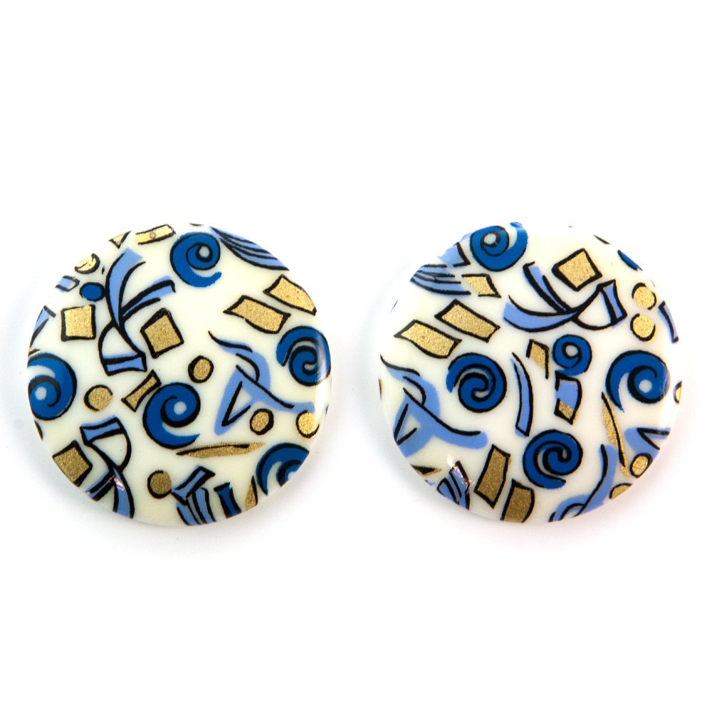 Vintage Blue Mod Design Cabochon 30mm (4) cab008