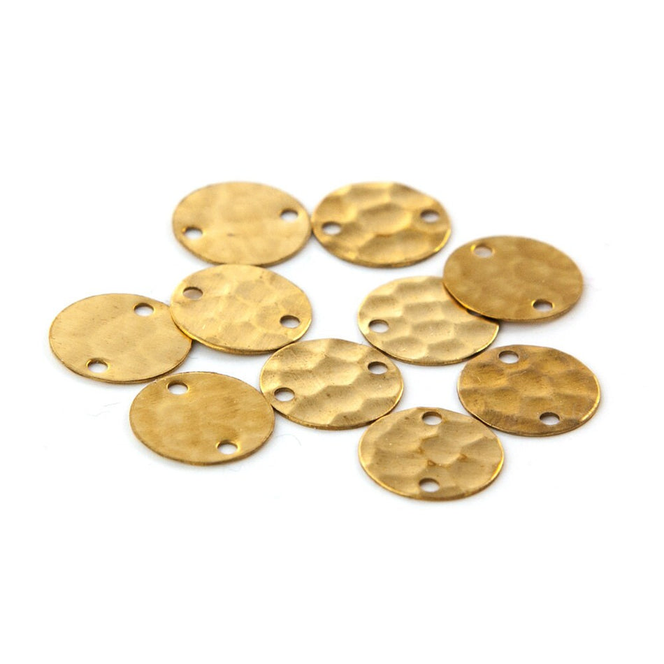 2 Hole Raw Brass Hammered Circle Link Connector 12mm (10) mtl393E