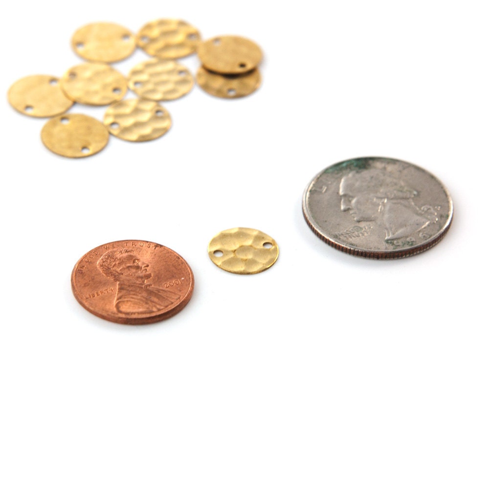 2 Hole Raw Brass Hammered Circle Link Connector 12mm (10) mtl393E