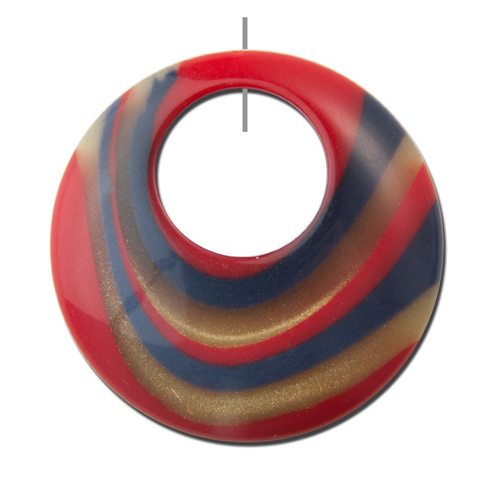 Vintage Red W/ Gold and Blue Swirled Lucite Hoops Pendants (2) hps089F