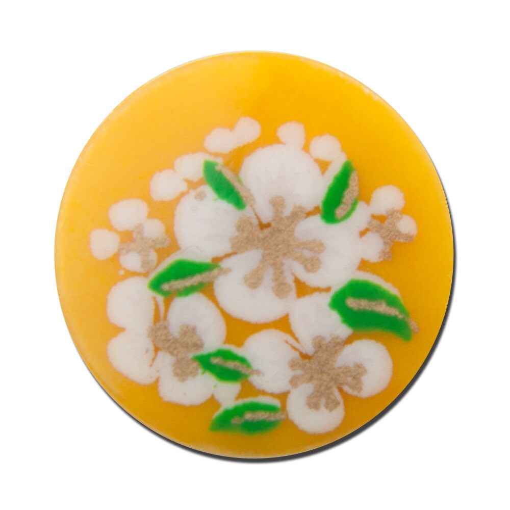 Vintage Yellow with White Flowers Cabochons Japan 13mm cab380B