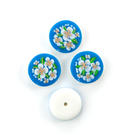 Vintage Blue with White Flowers Cabochons Japan 13mm cab380A