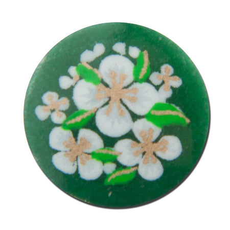 Vintage Green with White Flowers Cabochons Japan 13mm cab380C