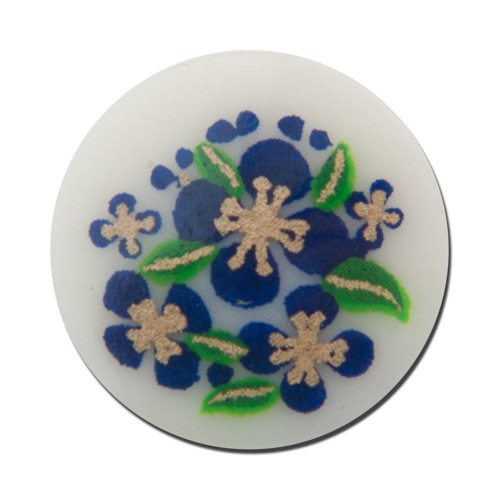 Vintage White with Blue Flowers Cabochons Japan 13mm cab380E