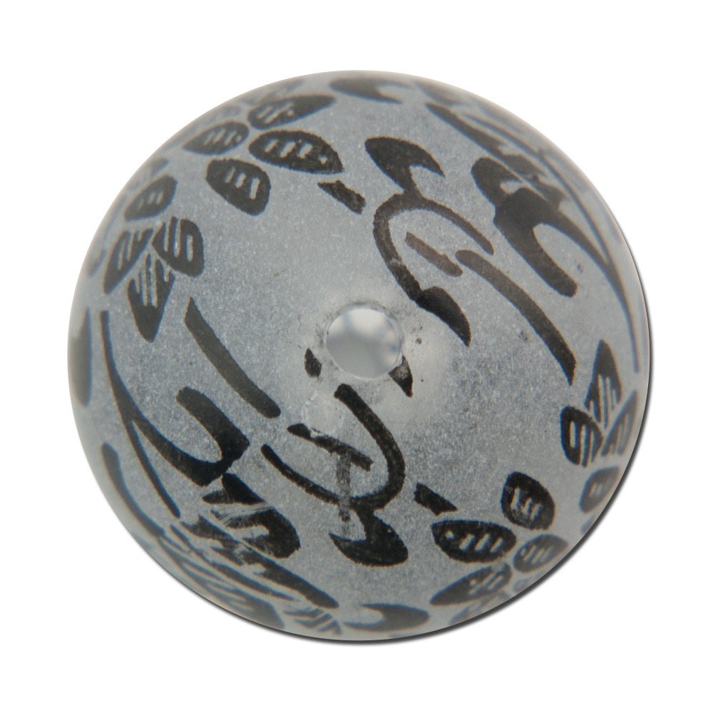 Frosted Beads with Jet Black Floral Scroll Design 18mm bds149