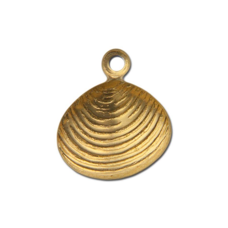 Top Loop Raw Brass Ribbed Clam Shell Charm (8) chr019A