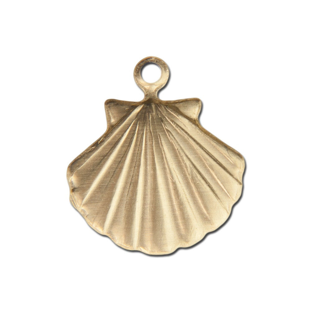 Top Loop Raw Brass Scallop Shell Charm (8) chr019C
