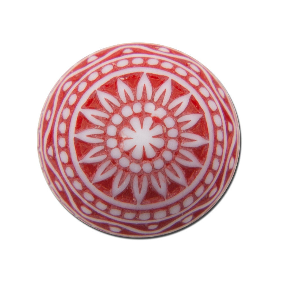 Vintage Etched Mosaic Red and White Cabochons 12mm cab827D