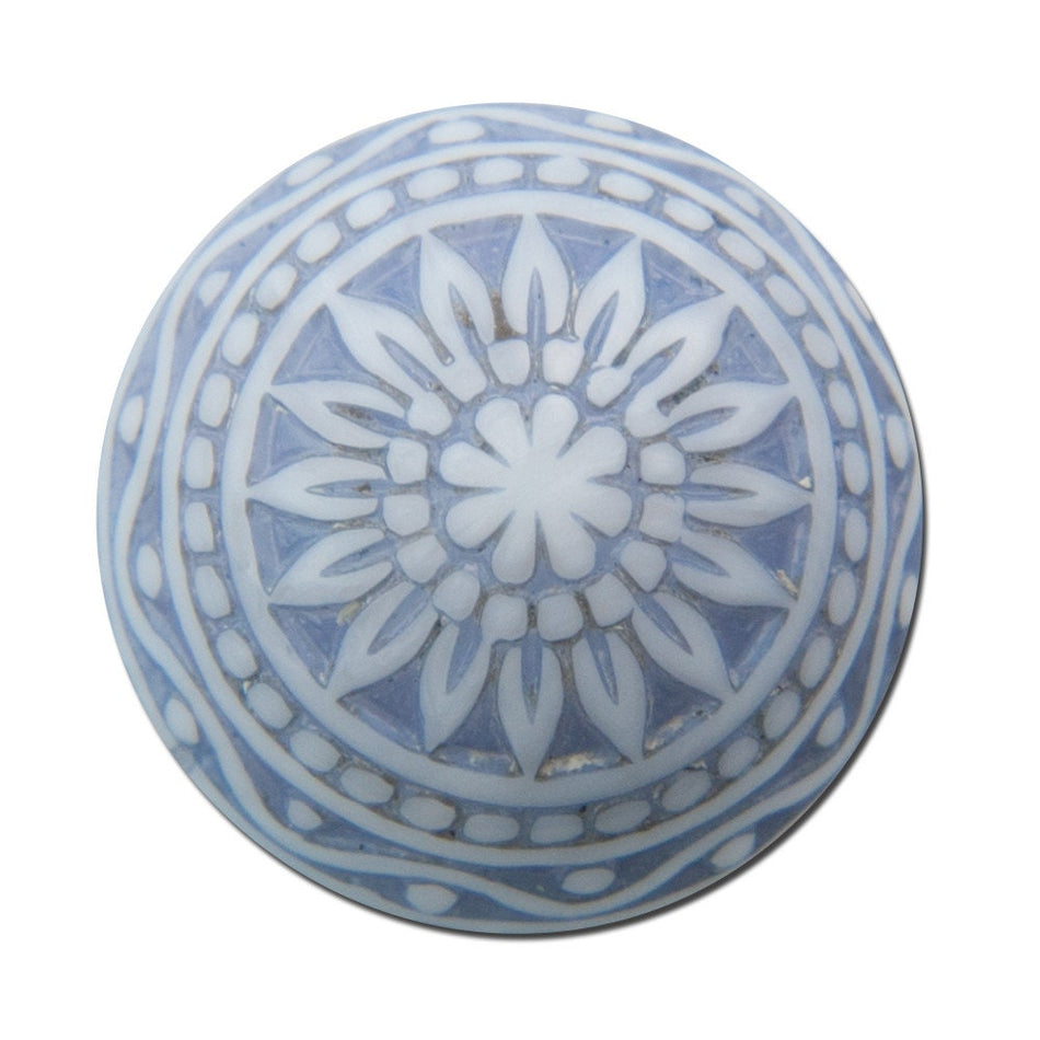 Vintage Etched Mosaic Light Blue and White Cabochons 14mm cab713G