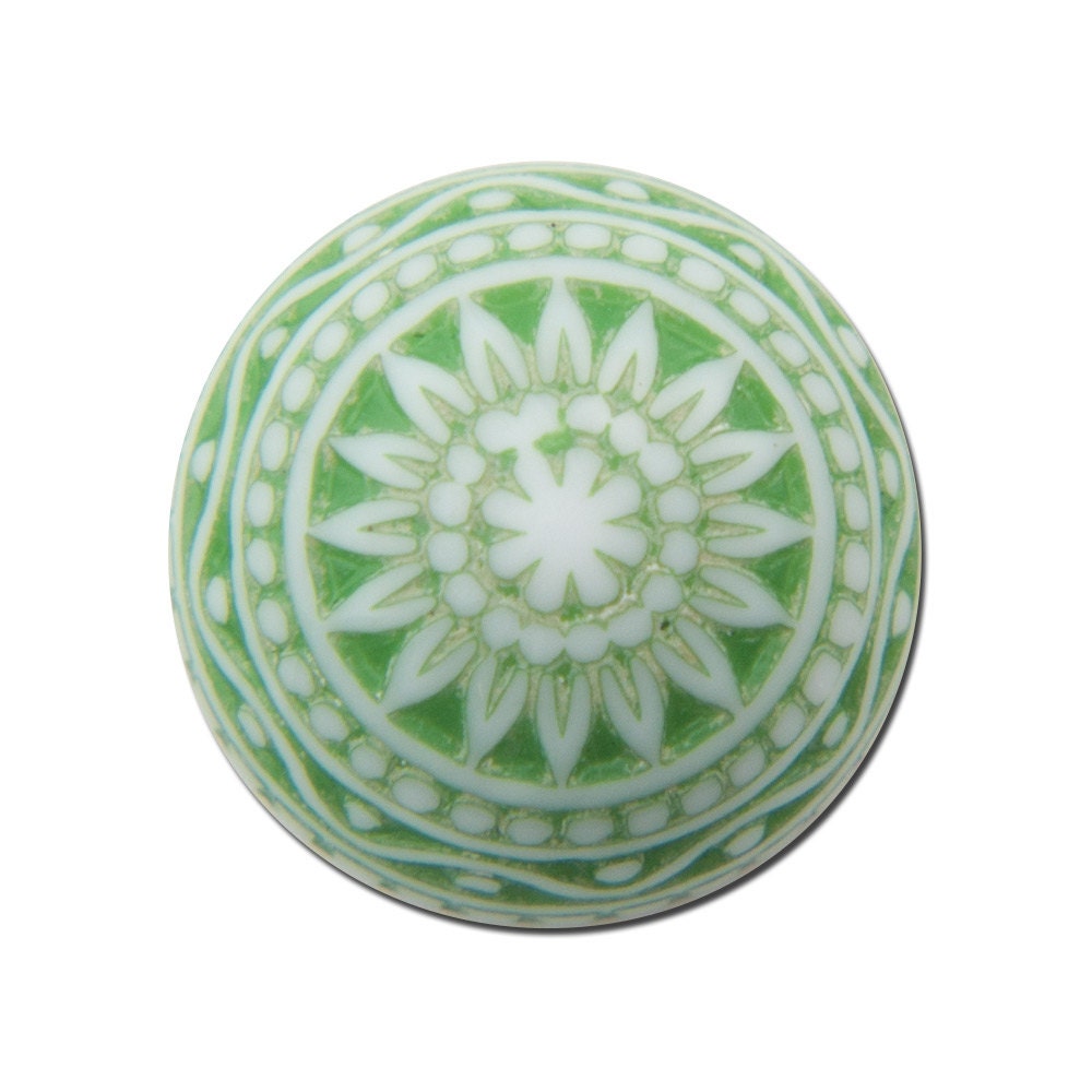Vintage Etched Mosaic Green and White Cabochons 12mm cab827