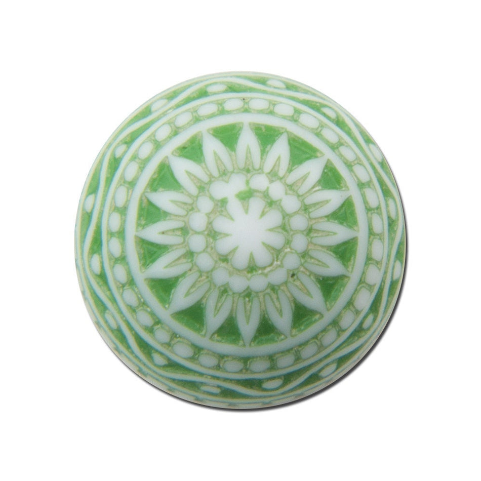 Vintage Etched Mosaic Green and White Cabochons 12mm cab827