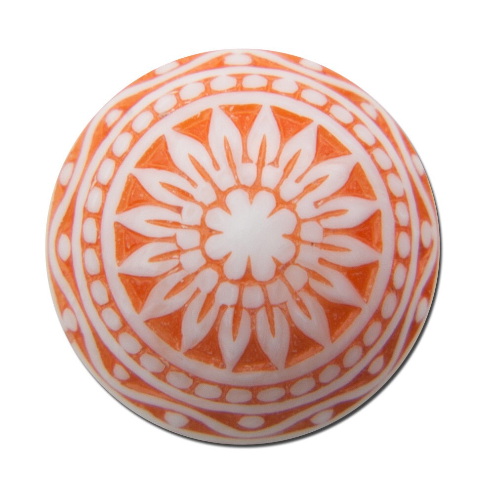 Vintage Etched Mosaic Orange and White Cabochons 14mm cab713B