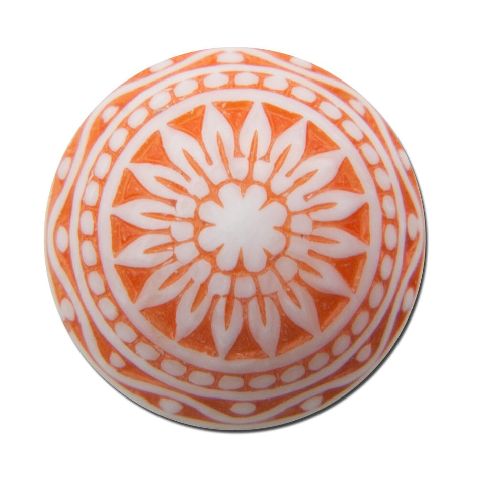 Vintage Etched Mosaic Orange and White Cabochons 14mm cab713B