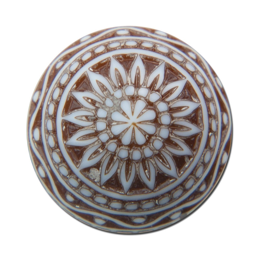 Vintage Etched Mosaic Brown and White Cabochons 14mm cab713C