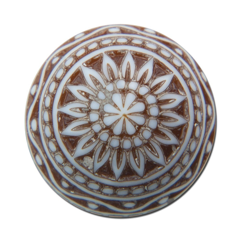 Vintage Etched Mosaic Brown and White Cabochons 14mm cab713C