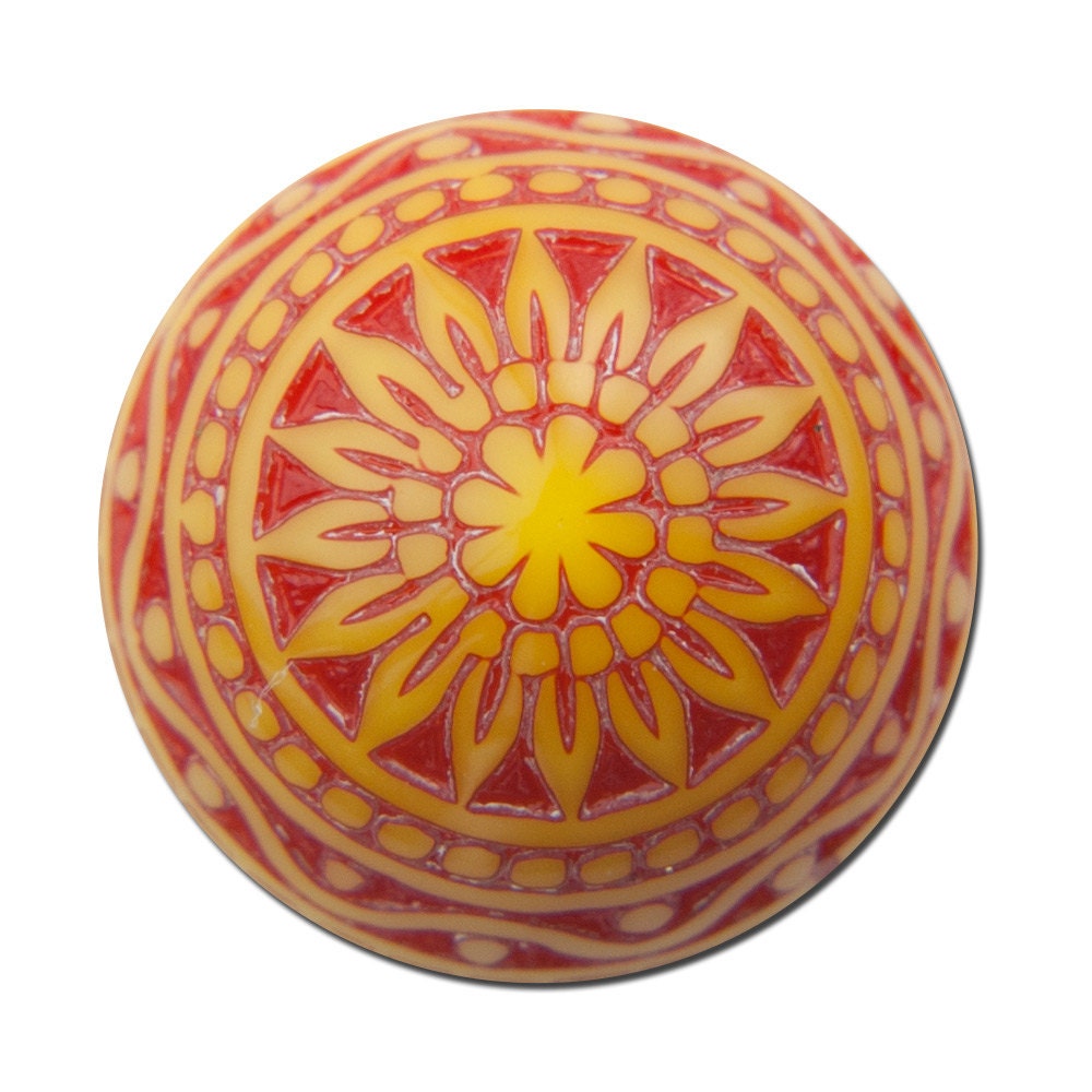 Vintage Etched Mosaic Red Orange and Yellow Cabochons 14mm cab713E