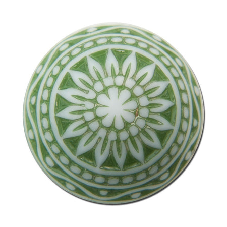 Vintage Etched Mosaic Green and White Cabochons 14mm cab713F