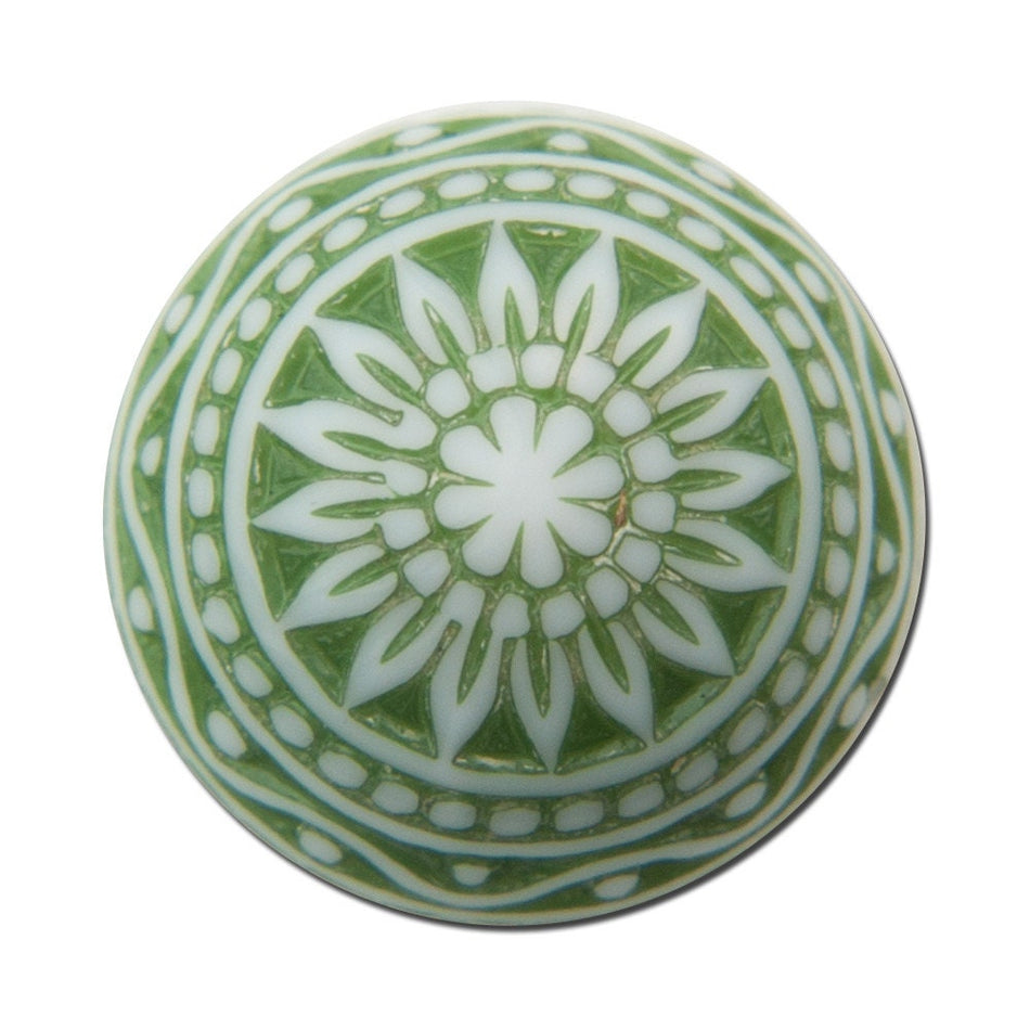 Vintage Etched Mosaic Green and White Cabochons 14mm cab713F
