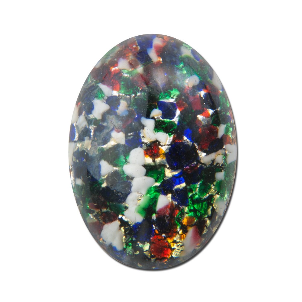 Black Multi-Colored Opal Glass Cabochon 25x18mm (1) cab5006J