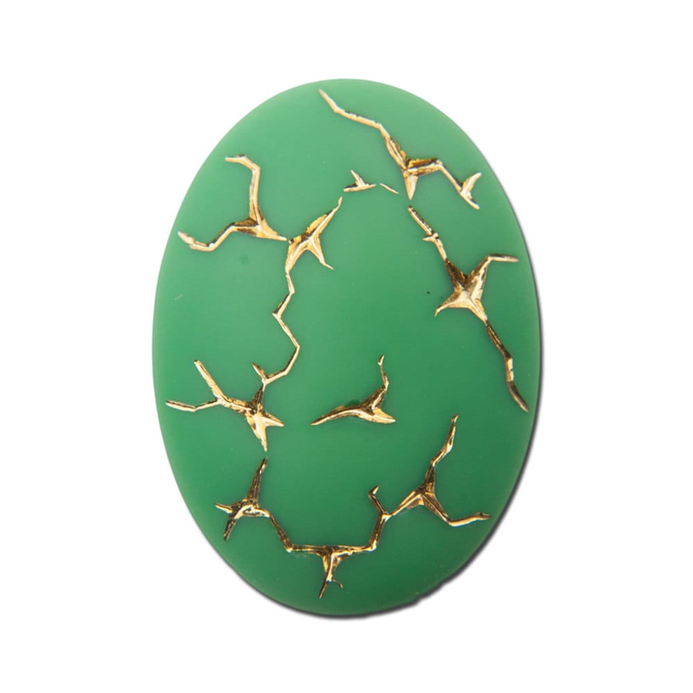 Vintage Matte Green with Gold Glass Cabochons Germany 25x18mm (1) cab453C