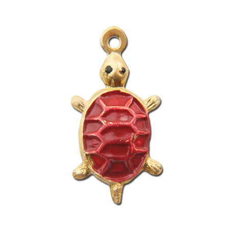 Vintage Gold Tone Turtle Charms Red Shell 23x15mm (4) chr176A