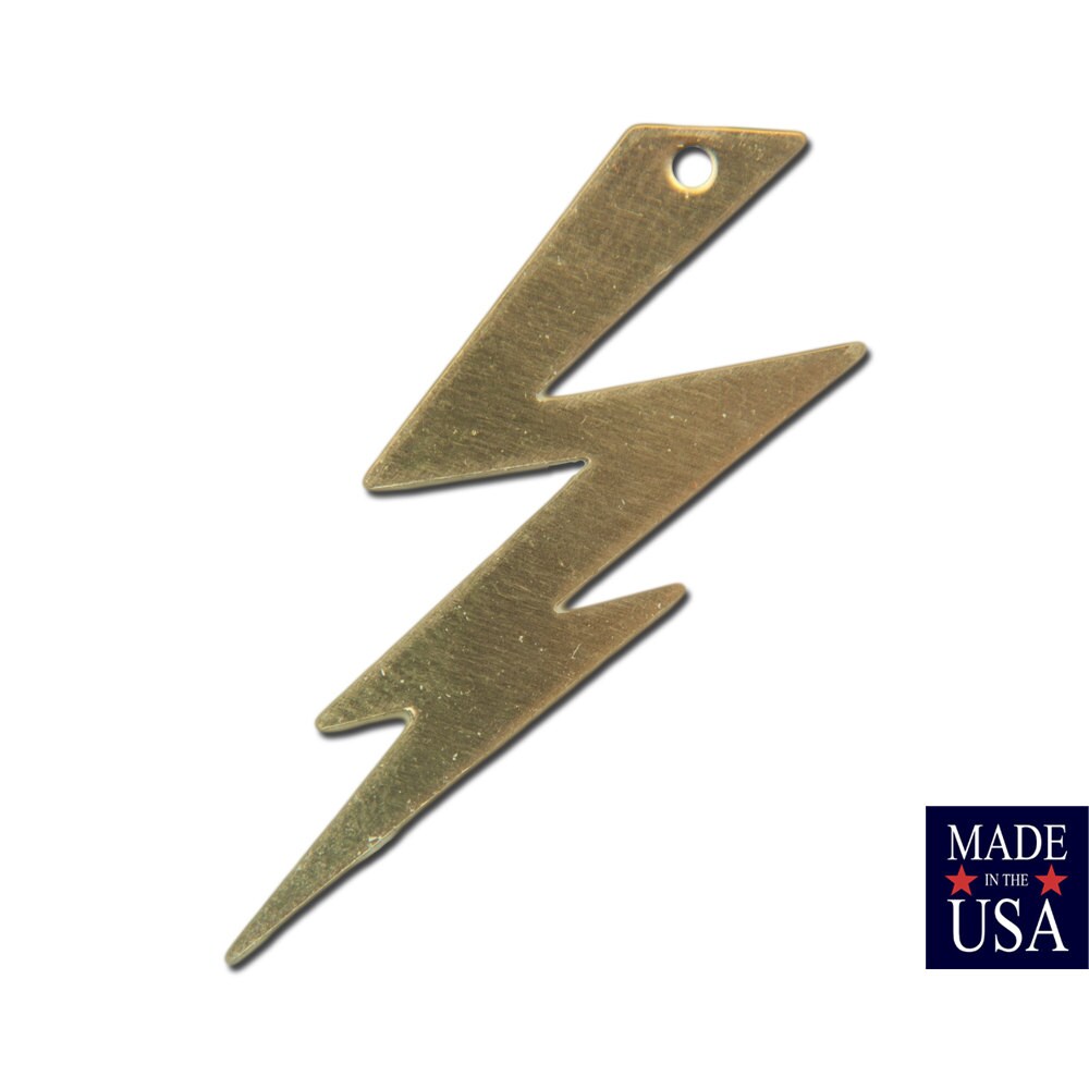 1 Hole Raw Brass Lightning Bolt Charm Pendant (6) mtl269A