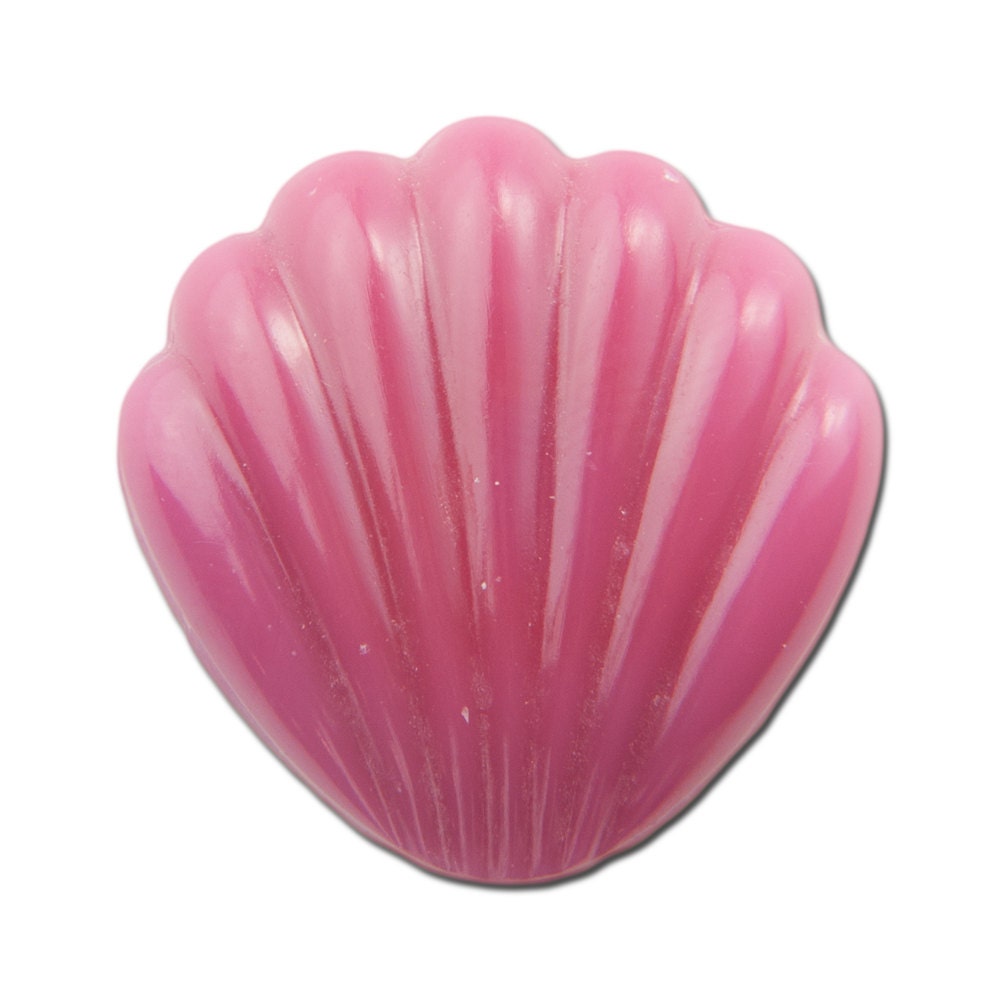 Vintage Rose Pink Shell or Fan Glass Cabochon 25mm (1) cab406A