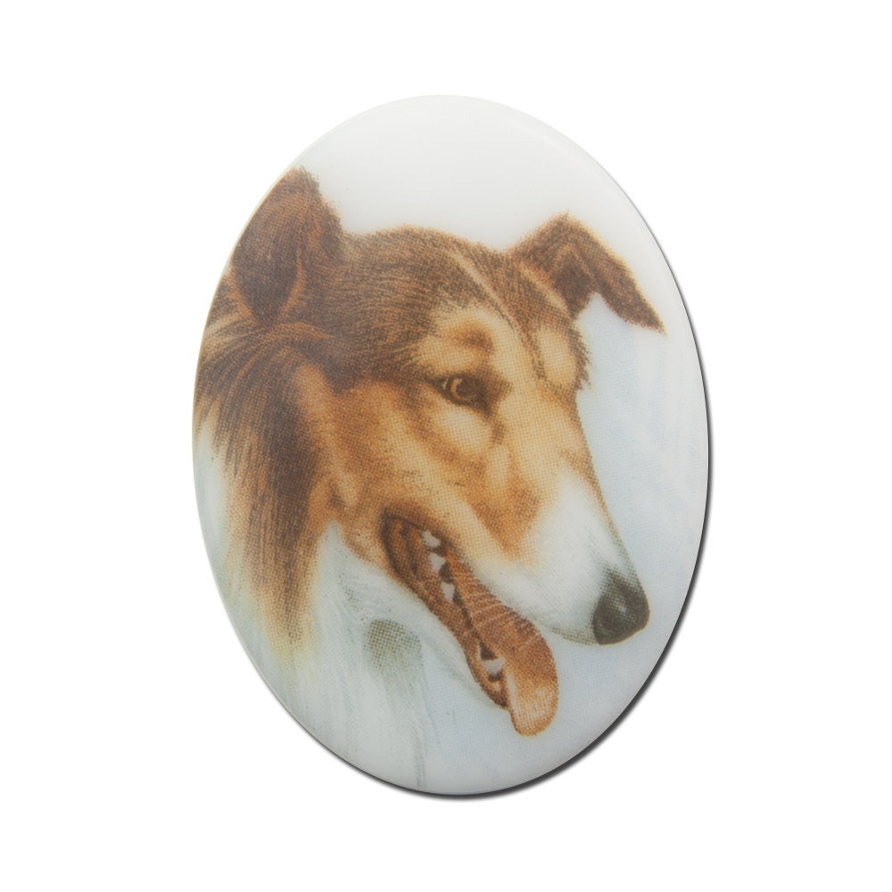 Vintage Glass Collie Dog Cameo Cabochon 40x30mm (1) cab386