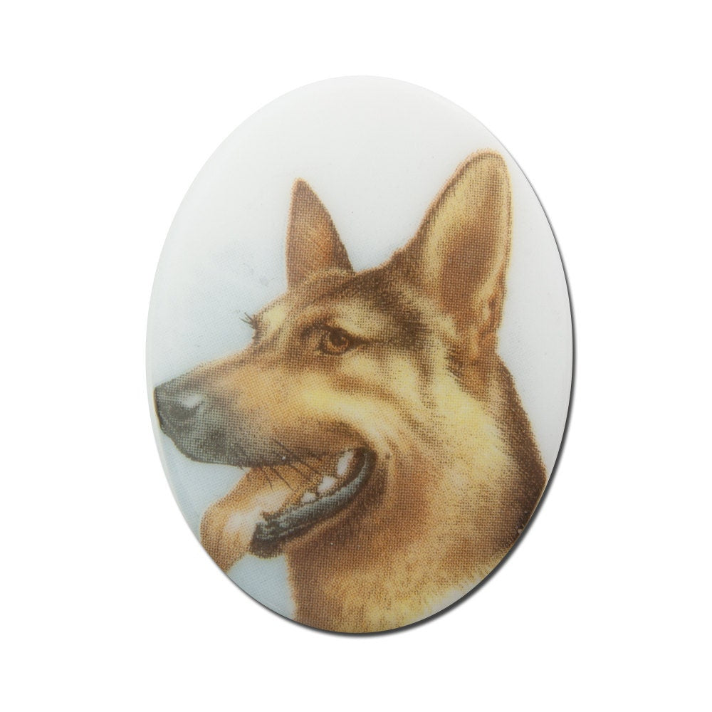 Vintage Glass German Shepard Dog Cameo Cabochon 40x30mm (1) cab386B
