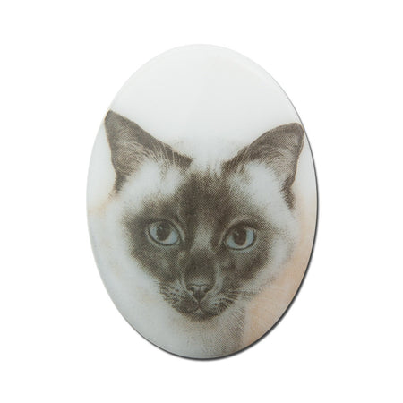 Vintage Glass Siamese Cat Cameo Cabochon 40x30mm cab386F