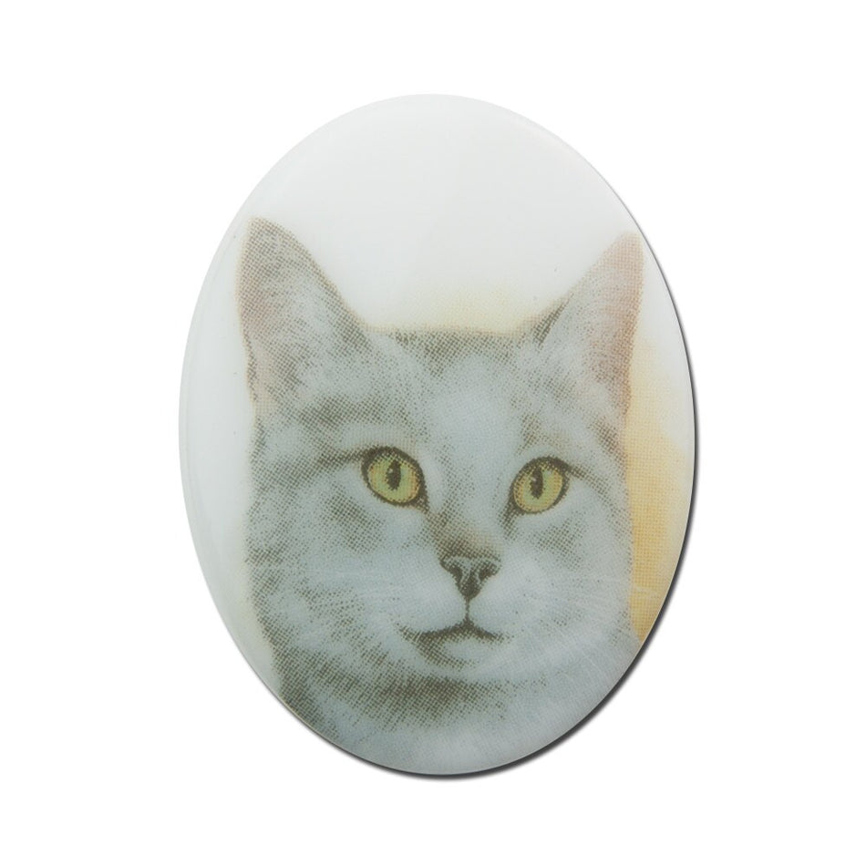 Vintage Glass Short Hair Gray Cat Cameo Cabochon 40x30mm (1) cab386K