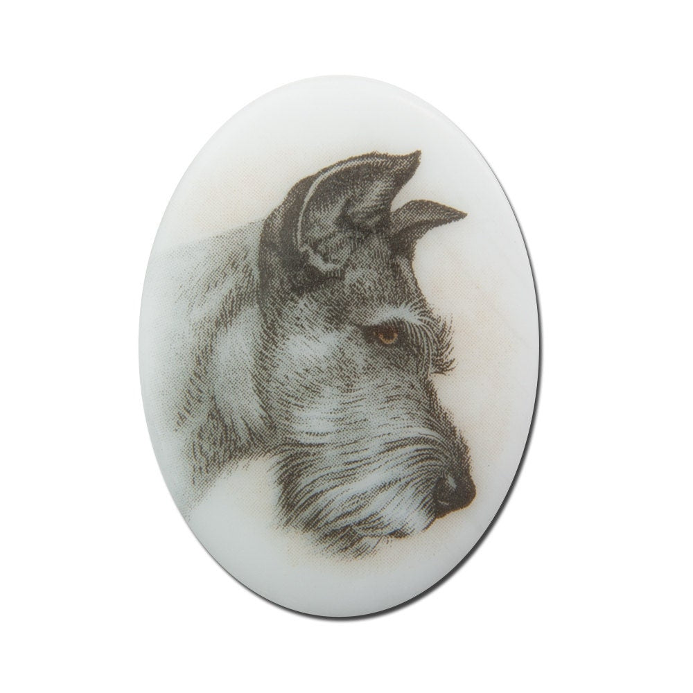 Vintage Glass Schnauzer Dog Cameo Cabochon 40x30mm (1) cab386A